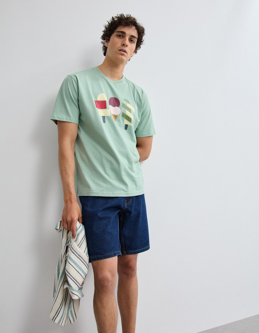 T-shirt Jersey Estampada, Homem, Verde Claro
