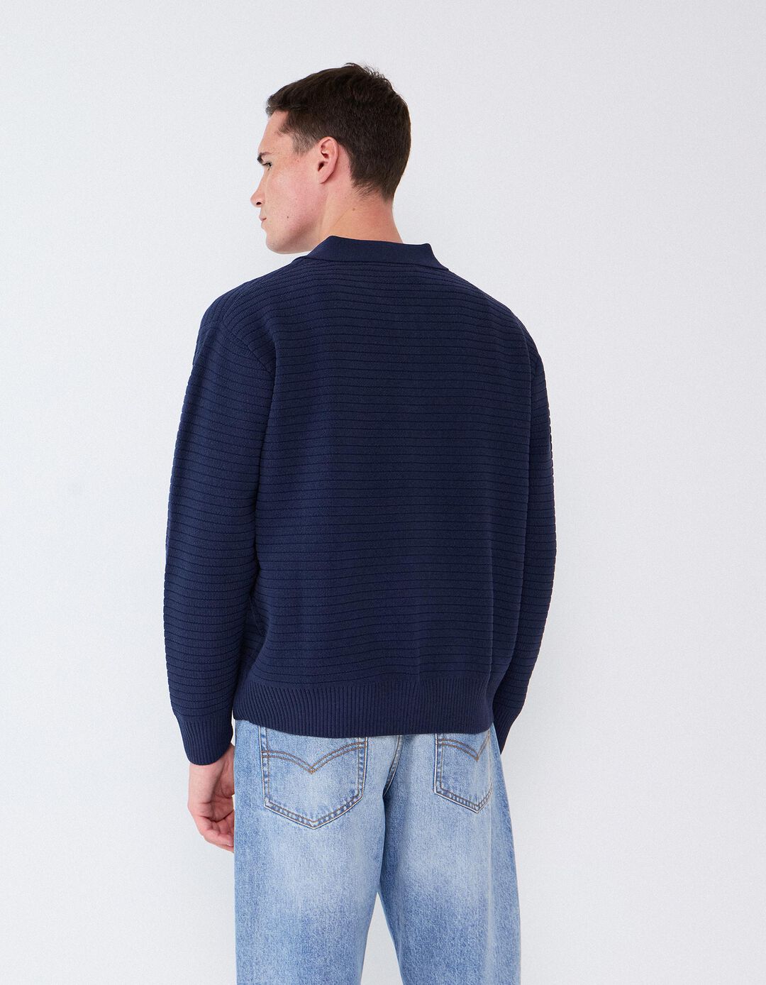 Camisola De Malha Gola Polo, Homem, Azul Escuro