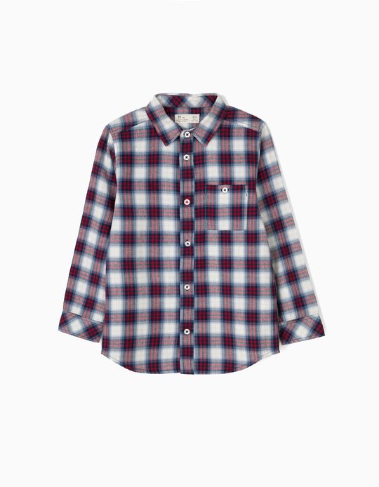 Camisa Xadrez com Bolso Vermelho e Azul