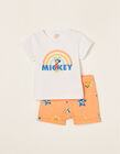 T-Shirt + Shorts for Newborn Baby Boys 'Mickey', White/Coral