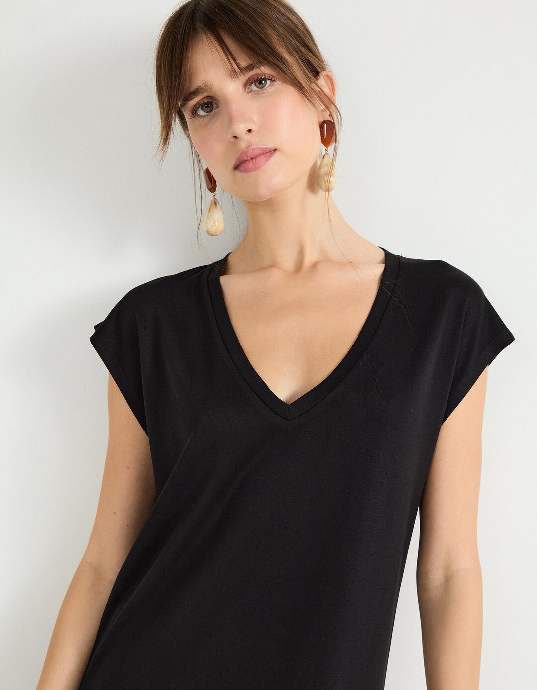 Vestido com Decote em V, Mulher, Preto