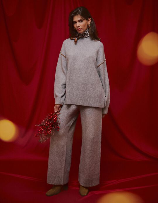 Comprar Online Calças de Malha com Lã, Mulher, Cinzento Claro