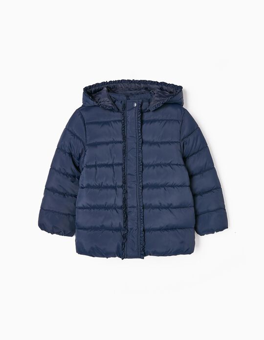 Padded Jacket for Polar Lining and Detachable Hood for Girls, Dark Blue