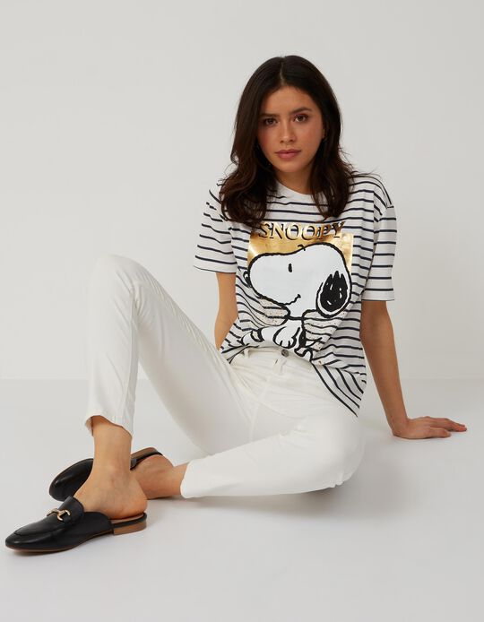 Striped 'Snoopy' T-Shirt, Women, White