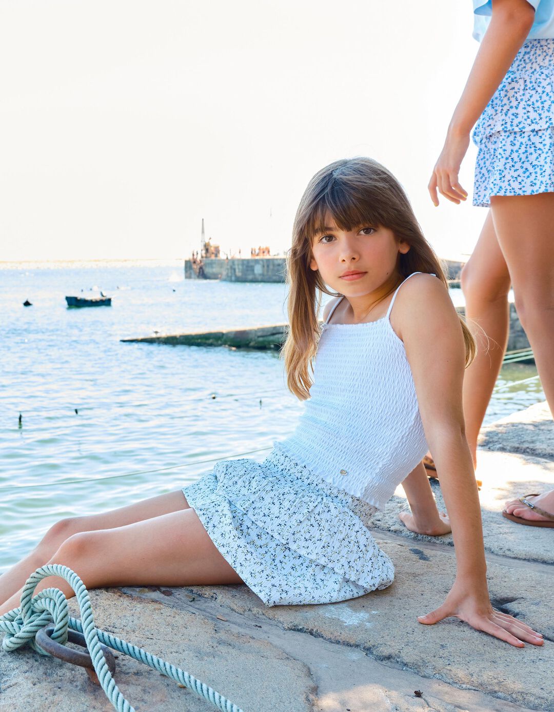 Top Franzido Smock, Menina, Branco