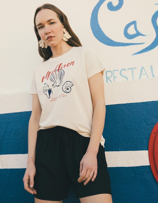 Comprar Online T-shirt Print, Mulher, Bege Claro