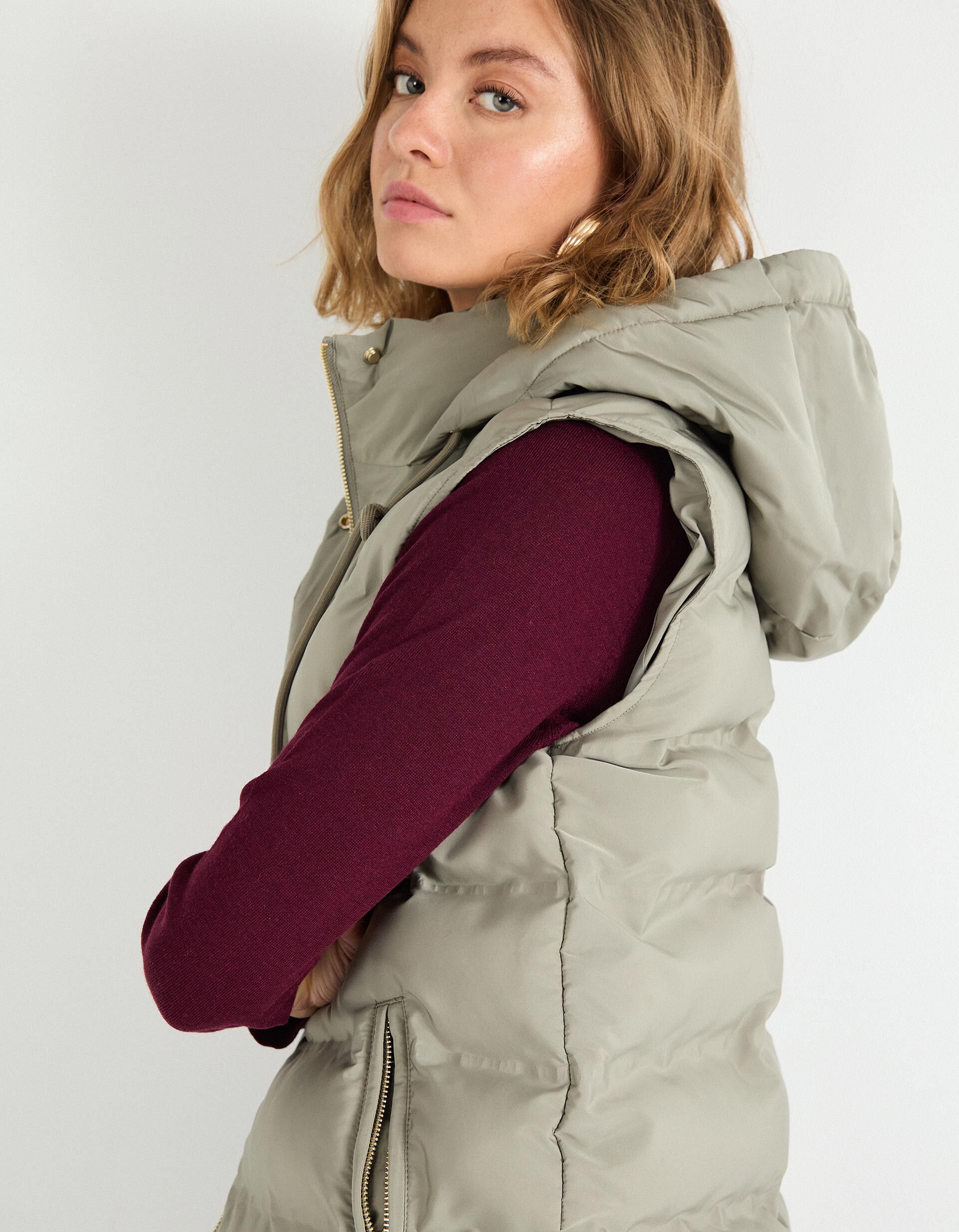 Comprar Online Colete Acolchoado Capuz, Mulher, Verde Escuro