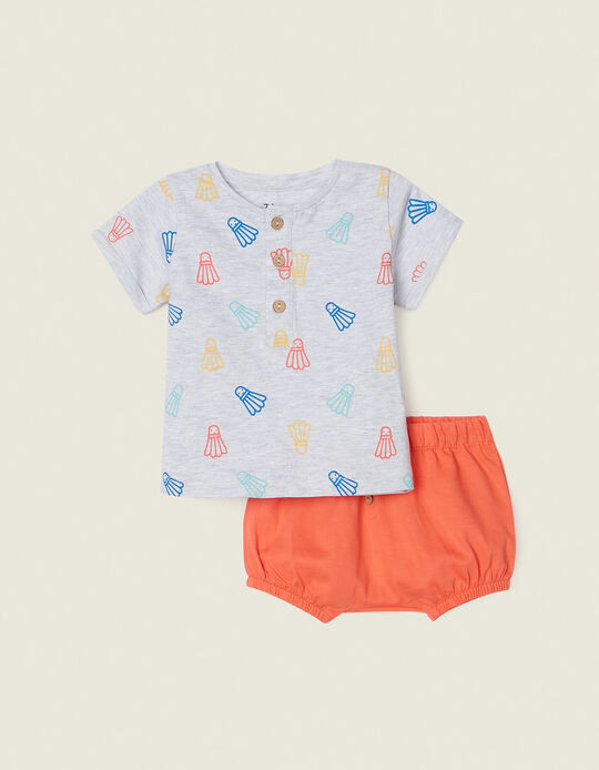 T-Shirt + Shorts for Newborn Baby Boys, Grey/Orange