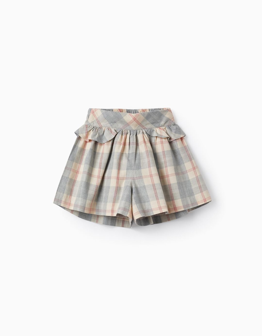 Checkered Shorts with Ruffles for Girls 'B&S', Grey/Beige