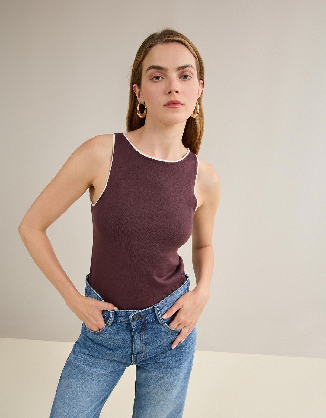 Tank Top, Mulher, Vermelho Escuro