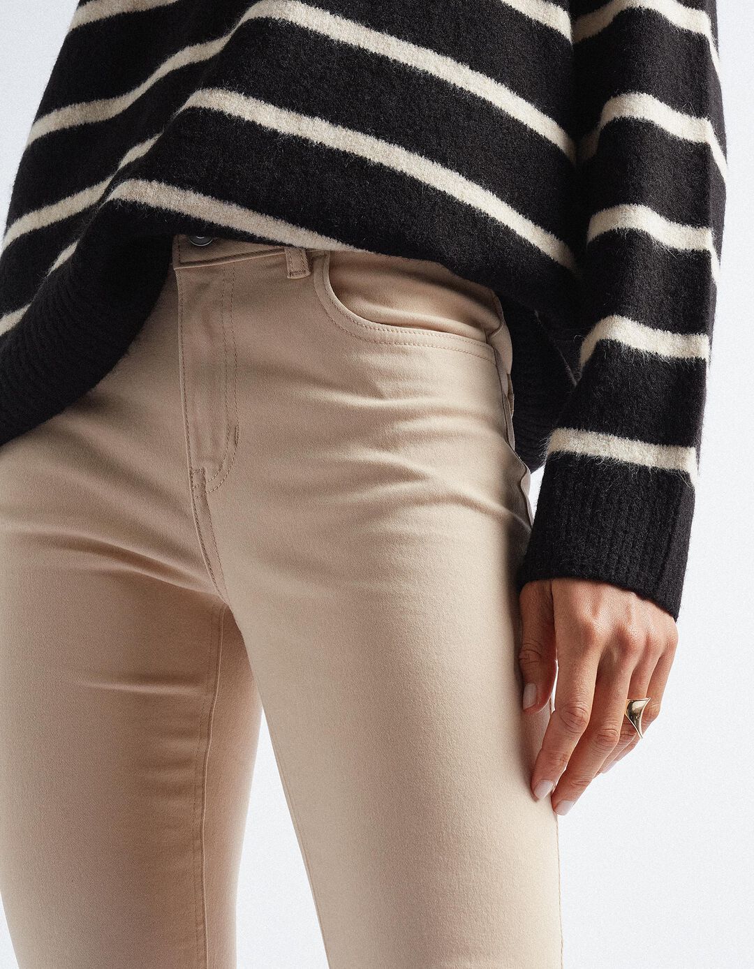 Skinny Twill Trousers, Women, Beige