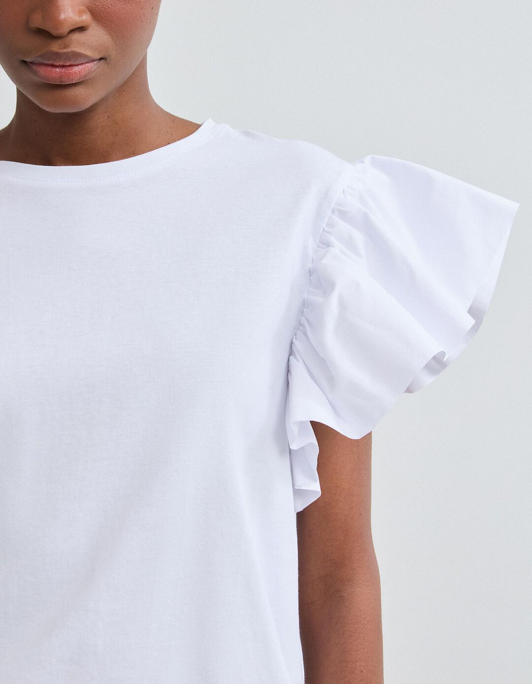 T-shirt Folhos, Mulher, Branco