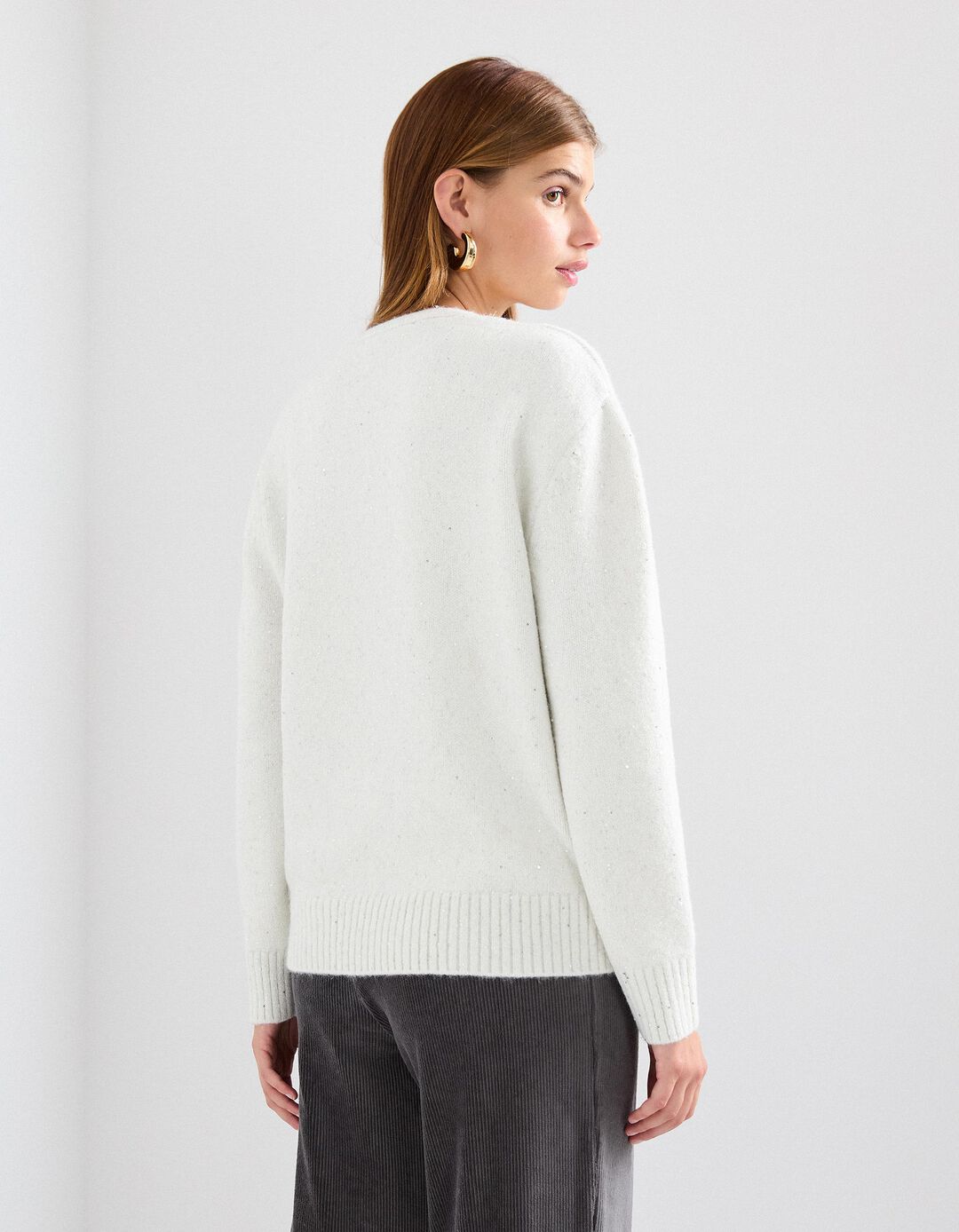 Camisola com Lantejoulas, Mulher, Branco