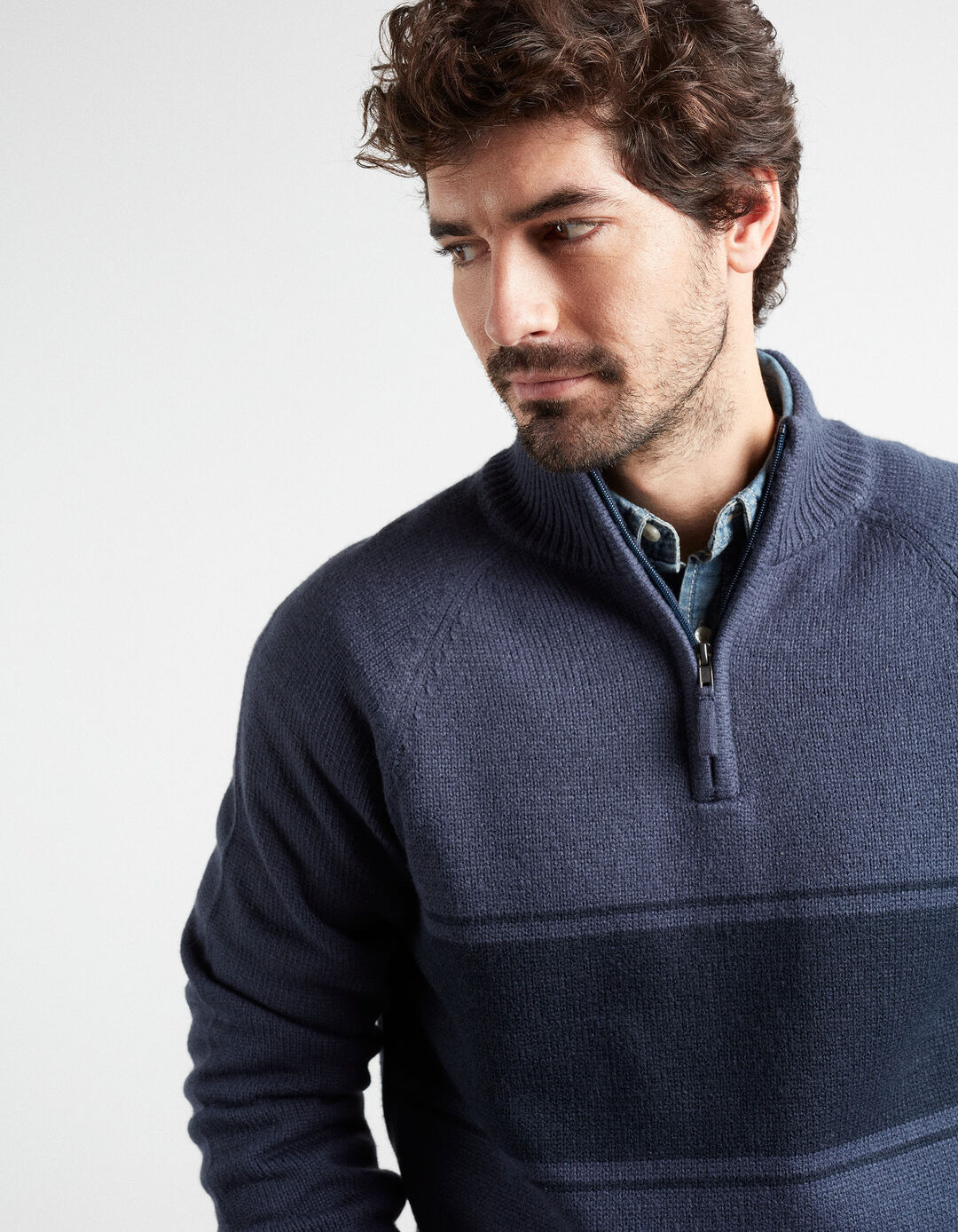Striped Zip Knit Sweater, Men, Blue