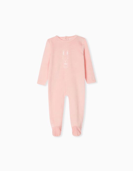 Velvet Sleepsuit, Baby Girls, Pink