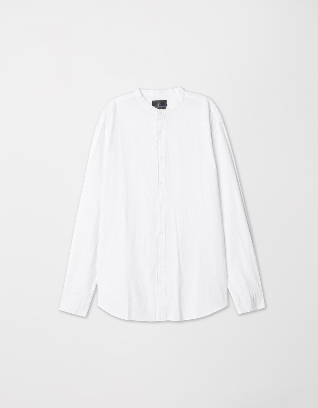 Camisa Gola Mao Mistura de Linho, Homem, Branco