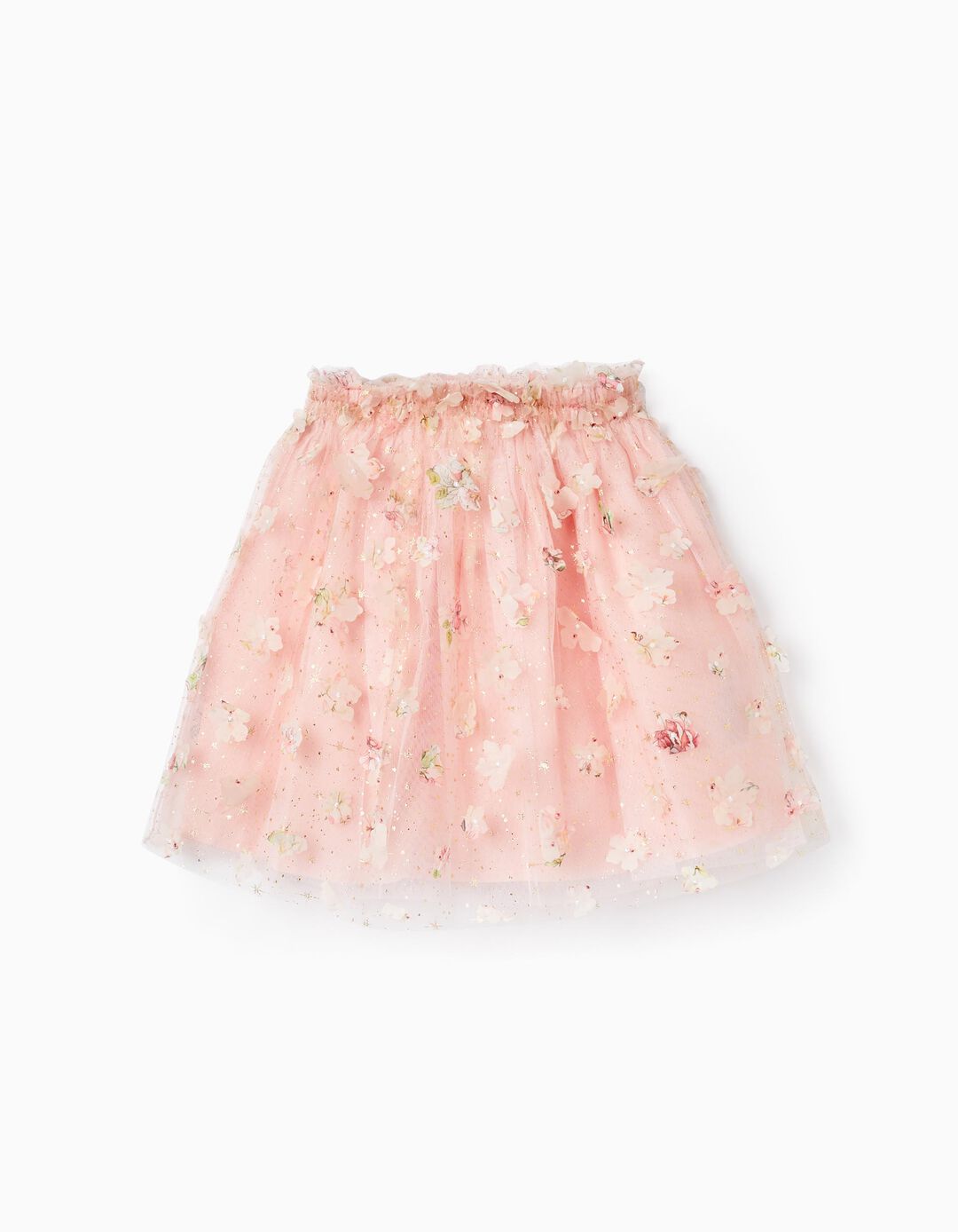 Tulle Skirt with Flowers for Girls, Pink