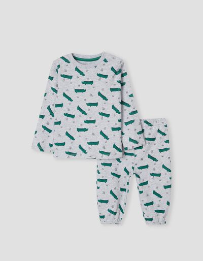 Cotton Pyjamas, 'Crocodile', Baby Boys, Grey