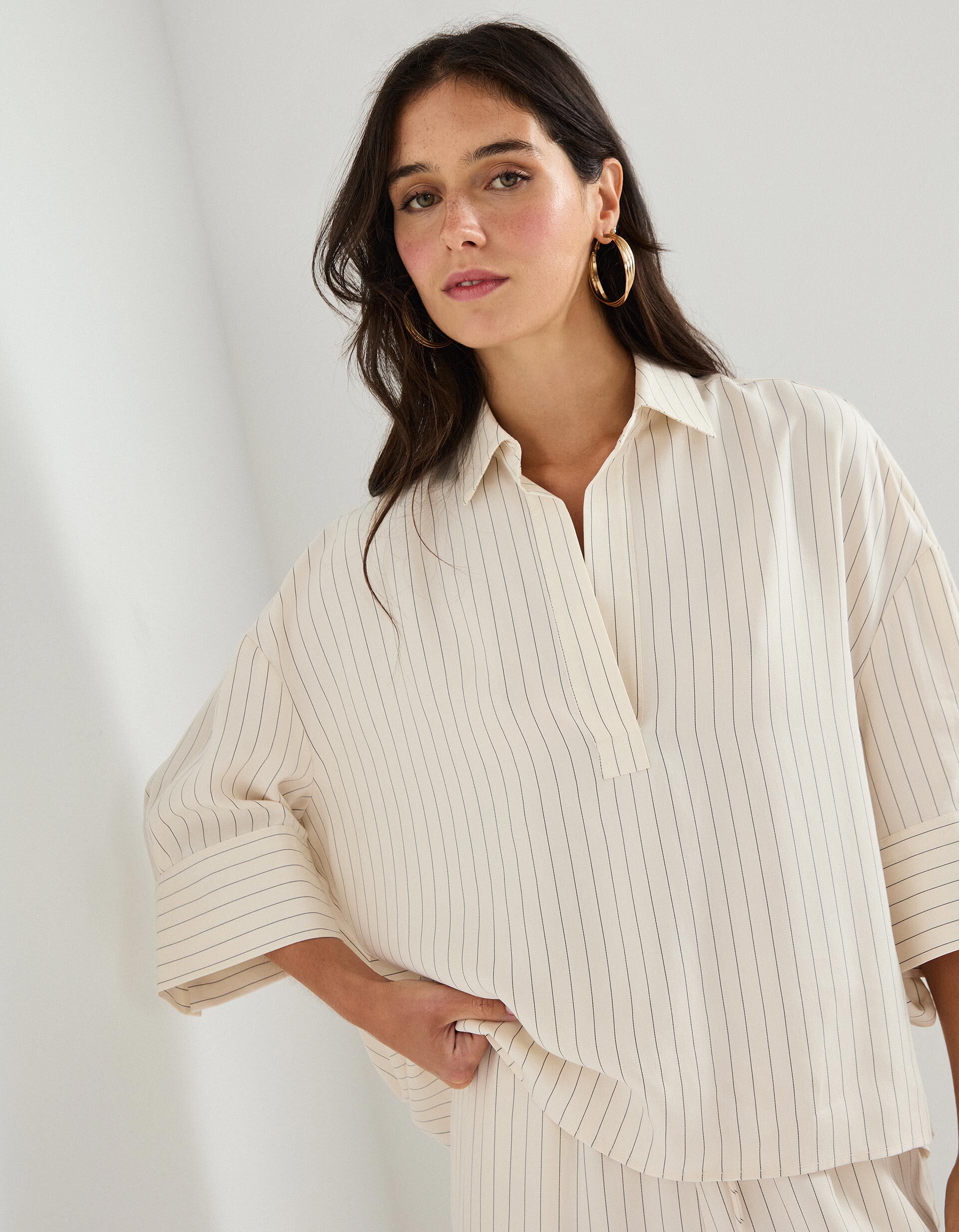 Comprar Online Blusa Liocel de Riscas, Mulher, Bege