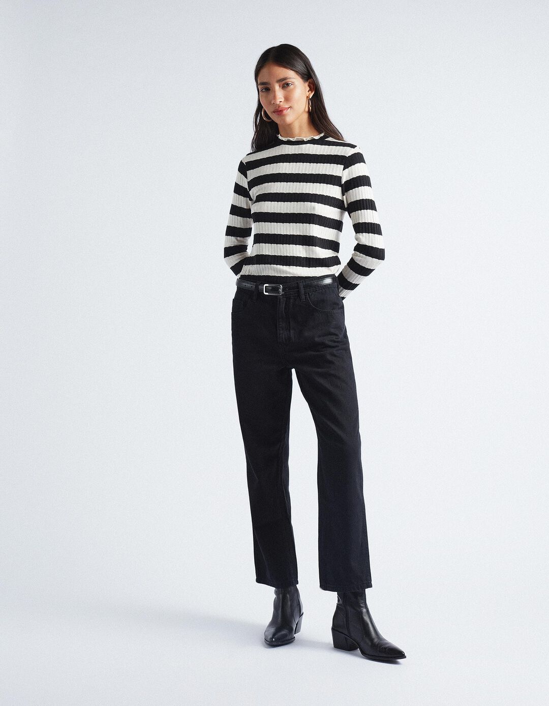 Straight Fit Crop Jeans, Women, Black