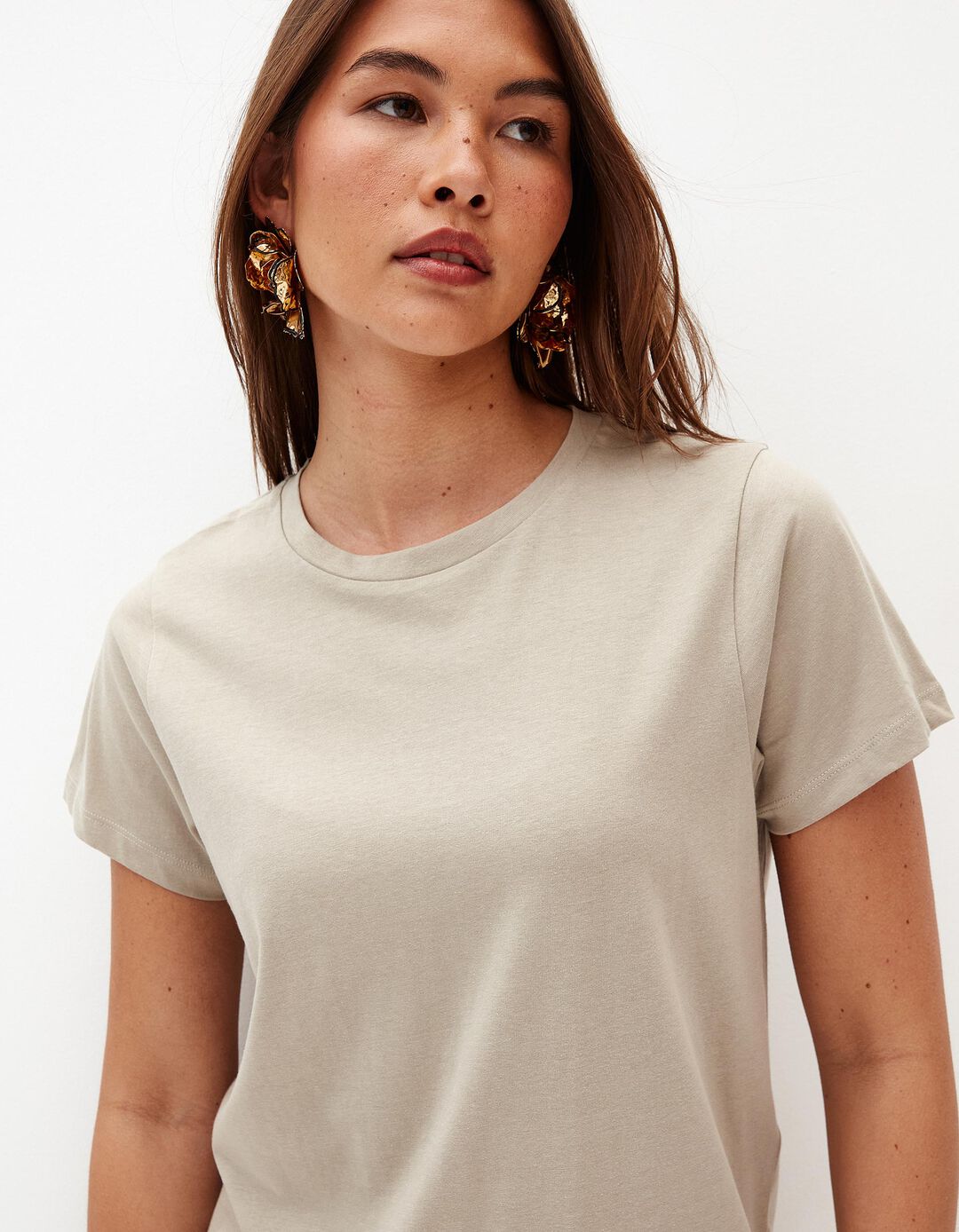 T-shirt Básica, Mulher, Bege