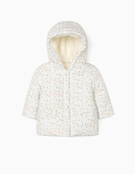 Padded Jacket for Newborn Baby Girl 'Flowers', White