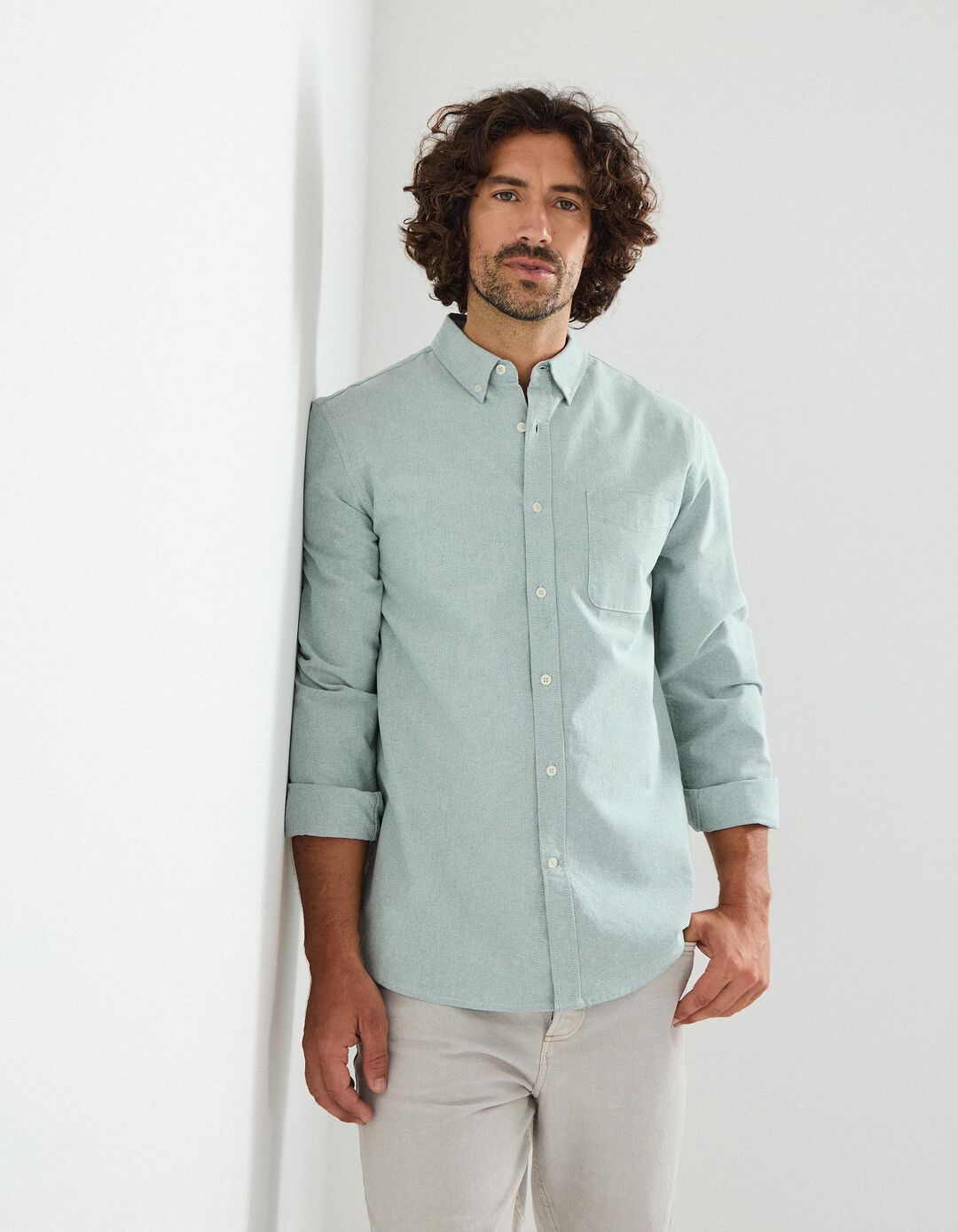 Camisa de Manga Comprida Oxford, Homem, Verde