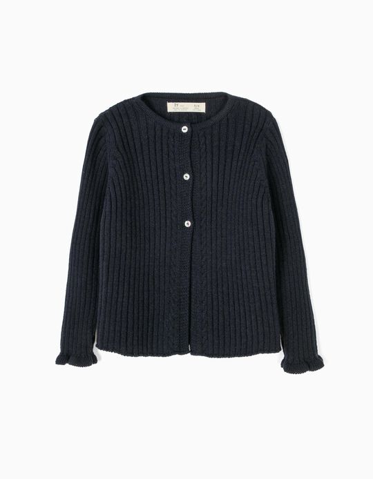 Casaco de Malha Canelado Azul Marinho