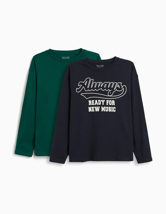 Comprar Online Pack 2 T-shirts de Manga Comprida, Menino, Azul Escuro