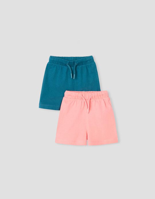 2 Shorts Pack, Baby Girls, Blue/ Pink