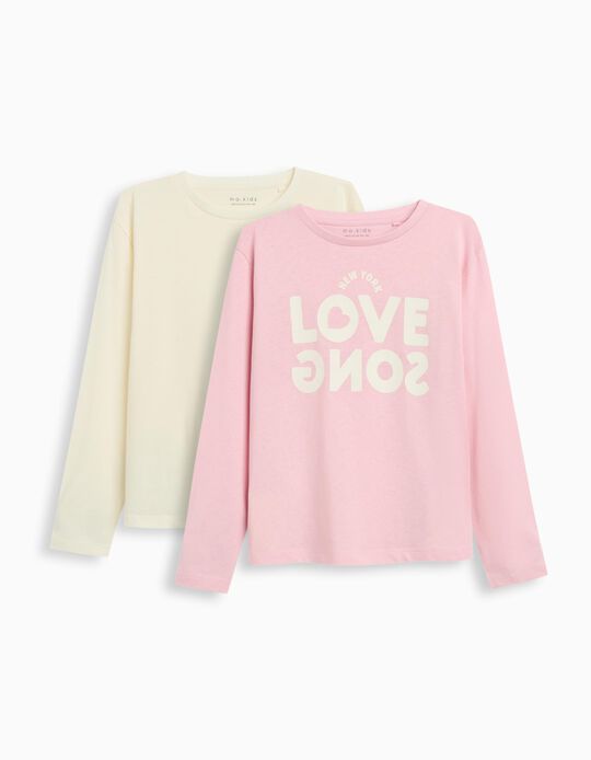 Comprar Online Pack 2 T-shirts de Manga Comprida, Menina, Rosa Claro