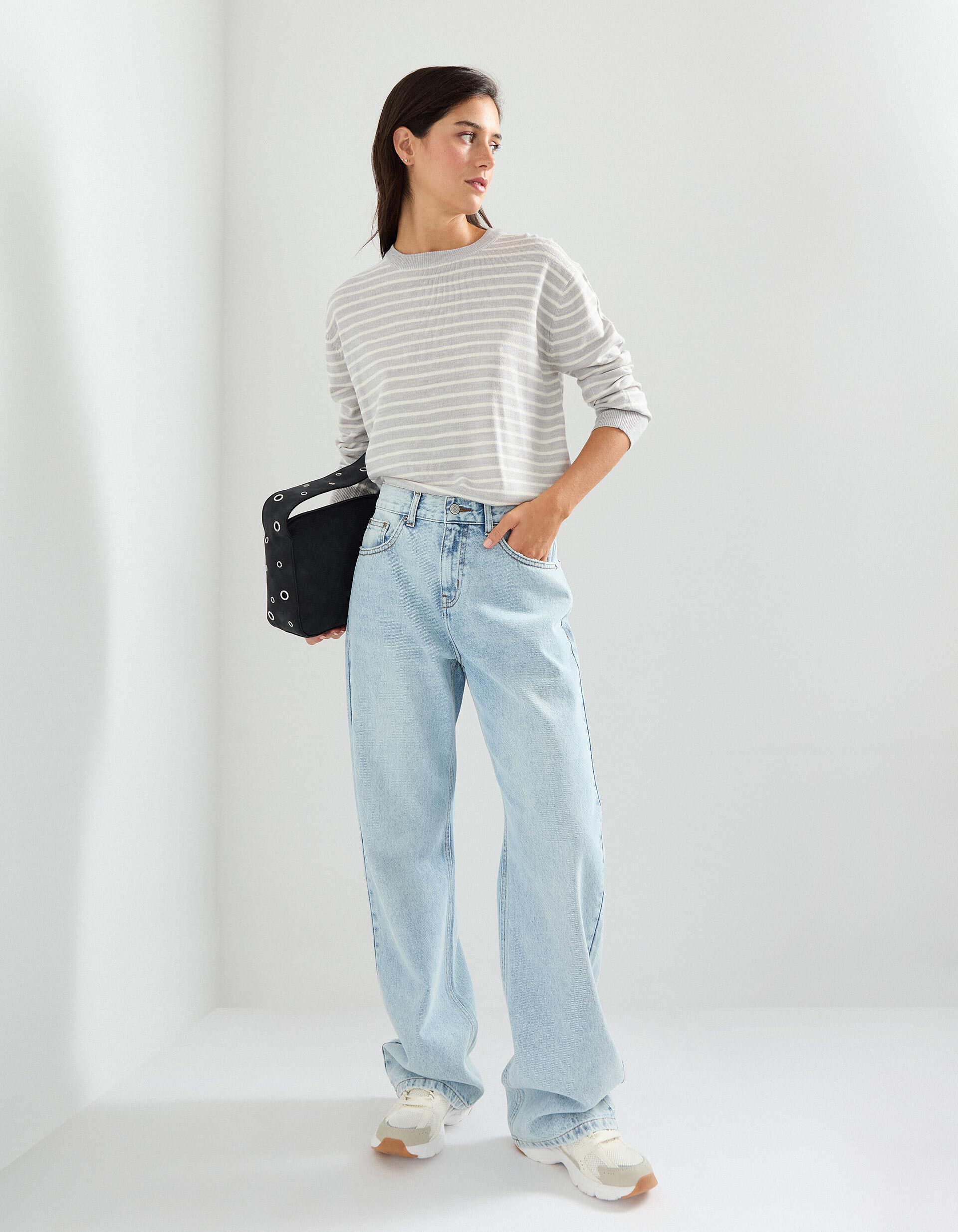 Comprar Online Camisola de Malha com Riscas, Mulher, Cinzento Claro