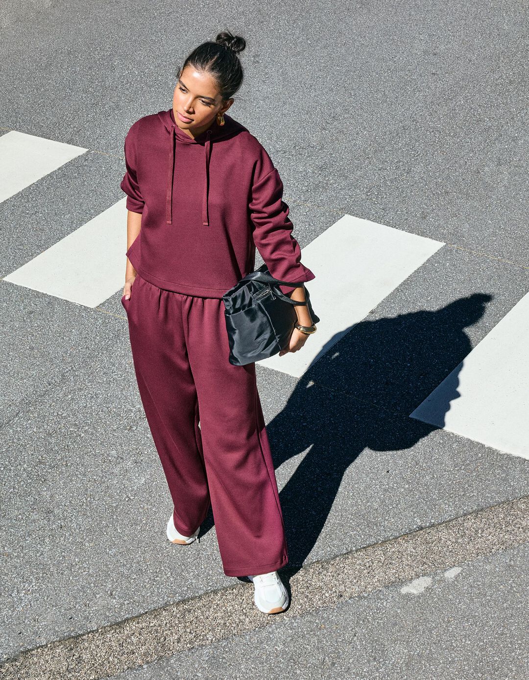 Sweatshirt com Capuz, Mulher, Vermelho Escuro