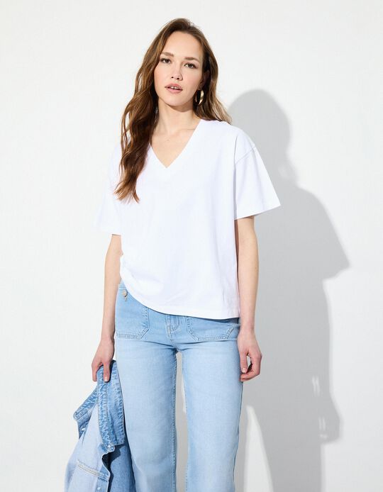 Comprar Online T-shirt Decote em V, Mulher, Branco