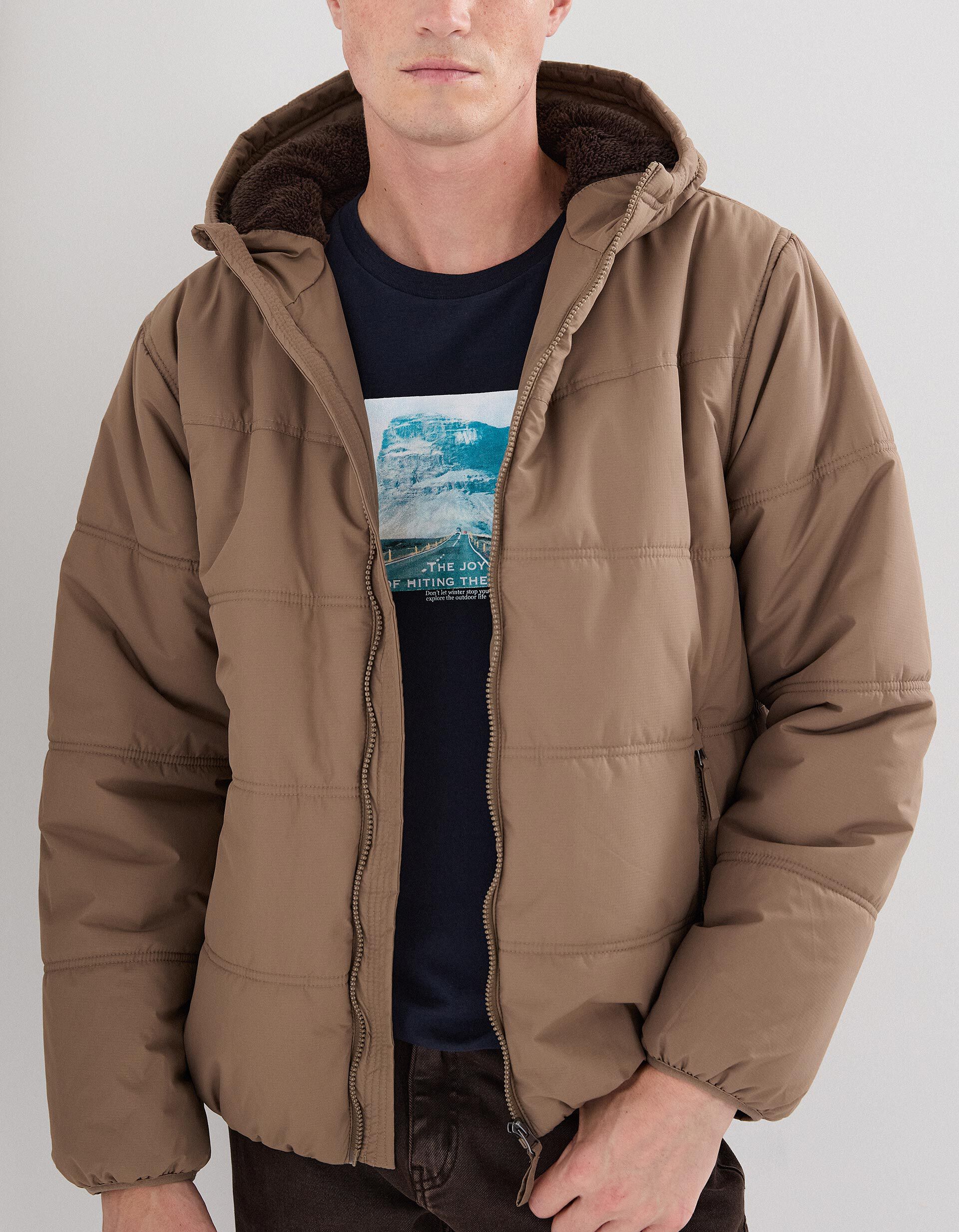 Comprar Online Casaco Acolchoado com Capuz, Homem, Castanho