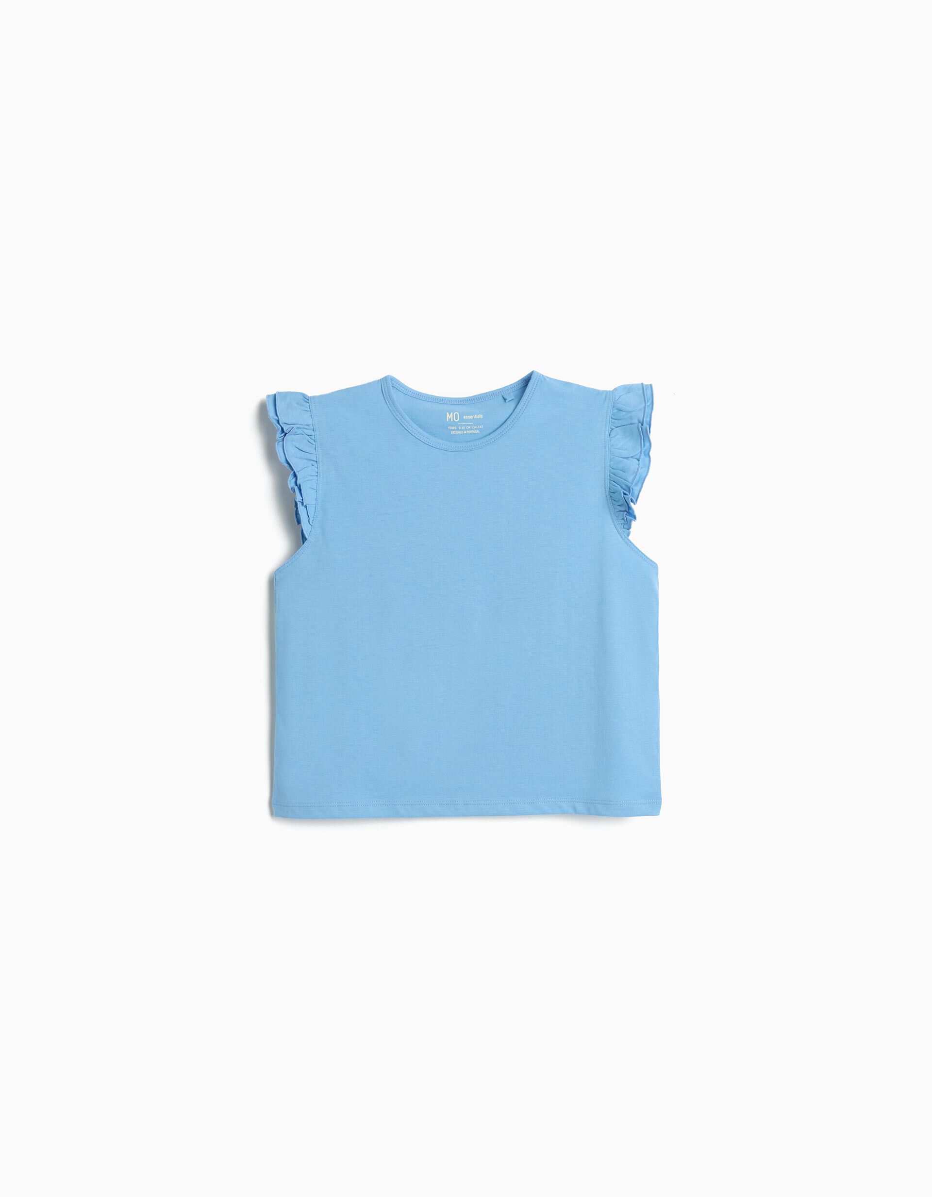Comprar Online T-shirt Folhos, Menina, Azul Claro