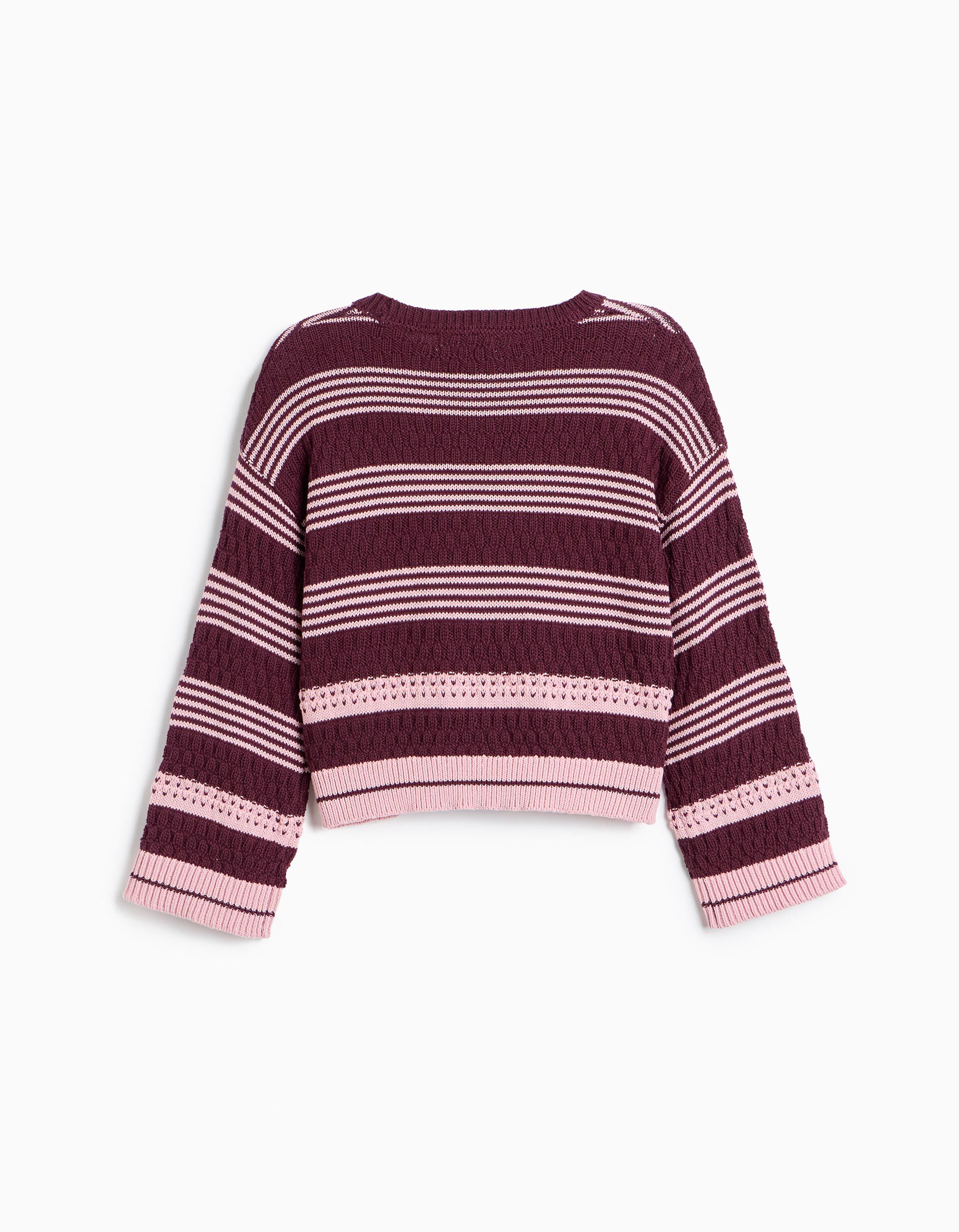 Comprar Online Camisola Tricotada &Agrave;s Riscas, Menina, Rosa Escuro