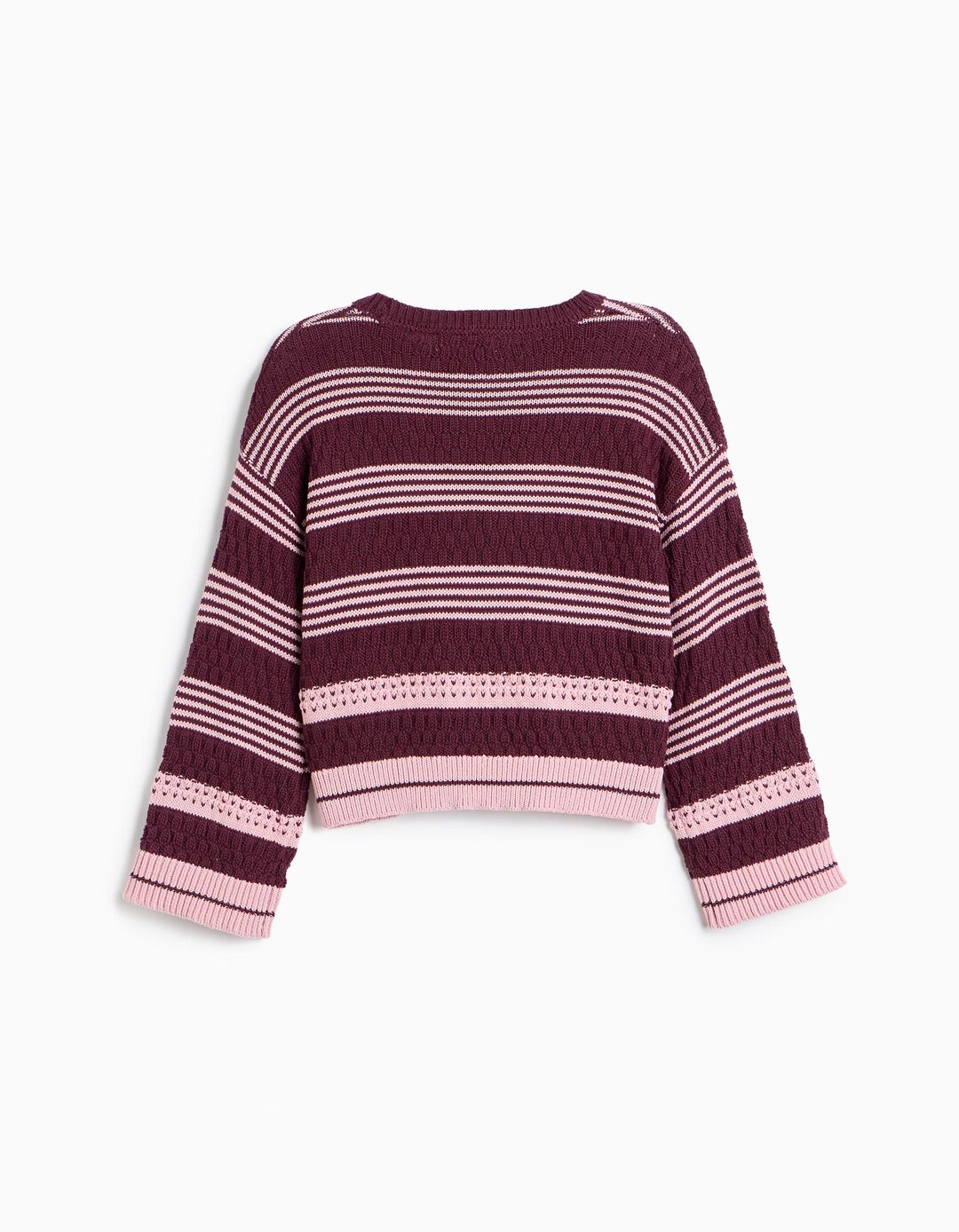 Camisola Tricotada &Agrave;s Riscas, Menina, Rosa Escuro