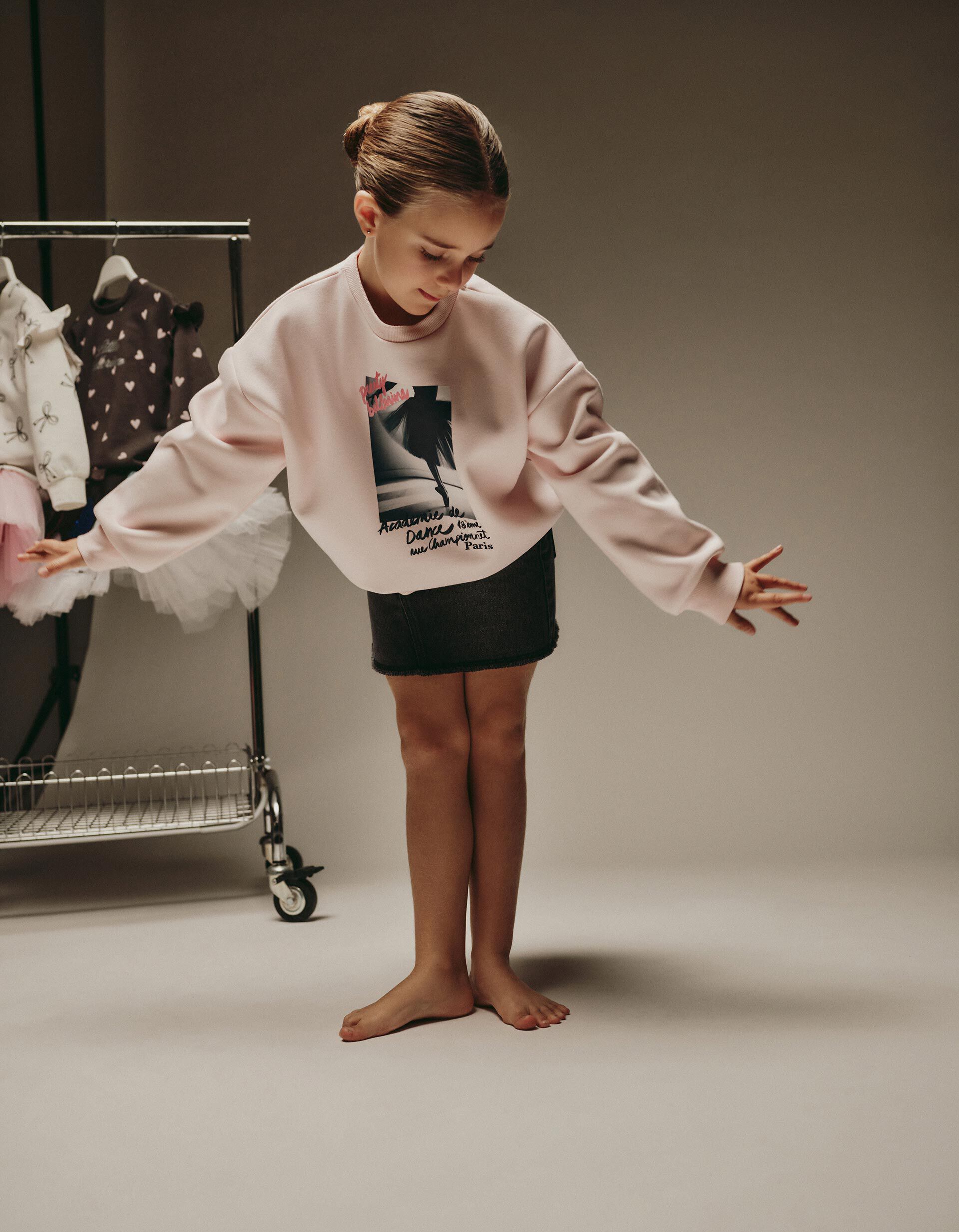 Sweatshirt de Felpa, Menina, Rosa Claro