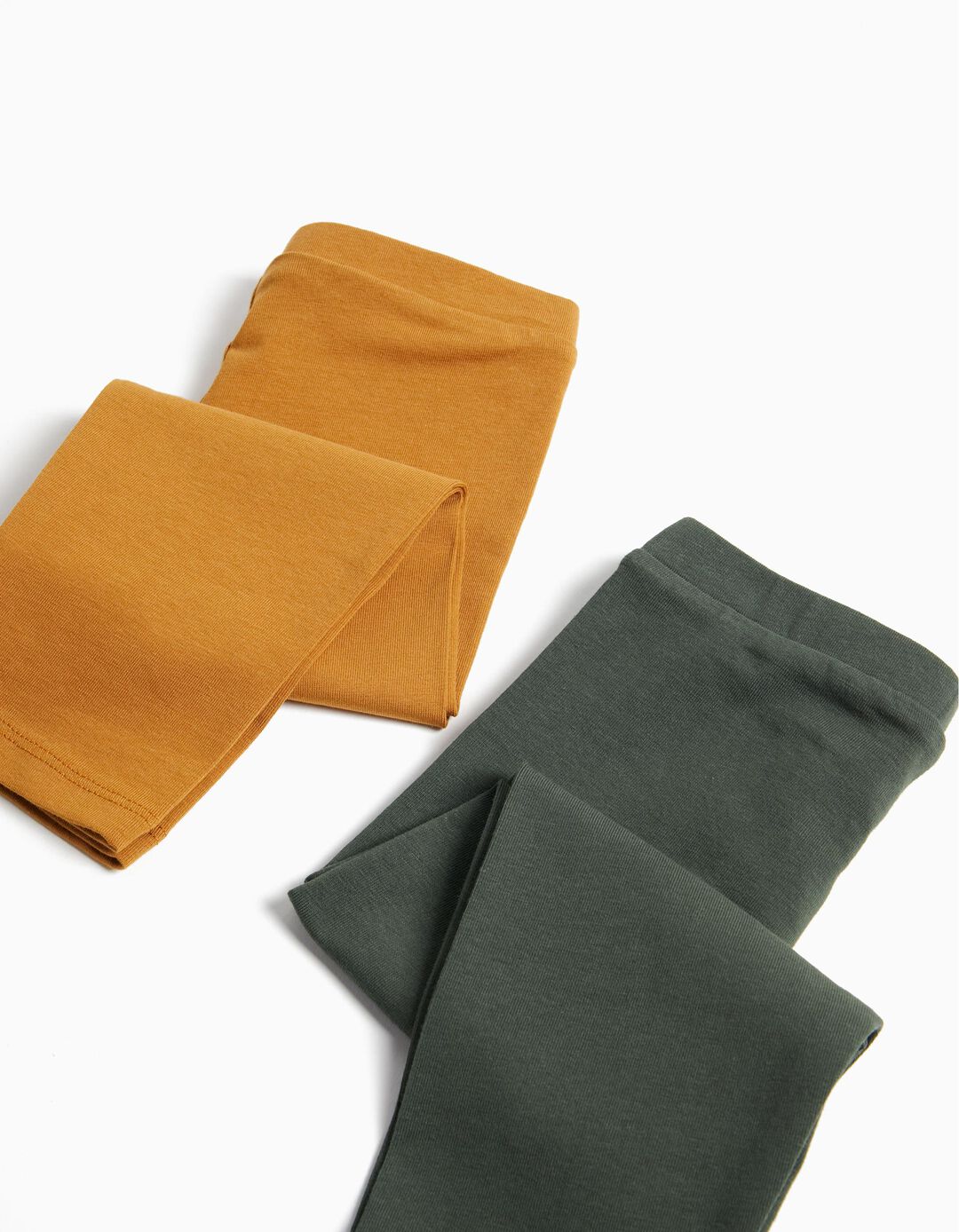 2 Leggings Pack, Baby Girls, Dark Green/Dark Yellow
