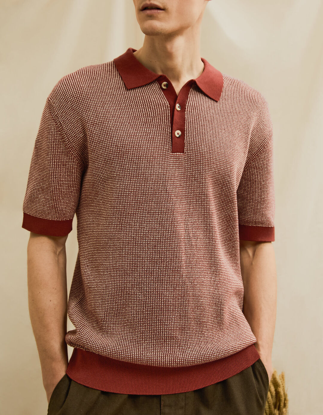 Polo Waffle, Homem, Vermelho Escuro