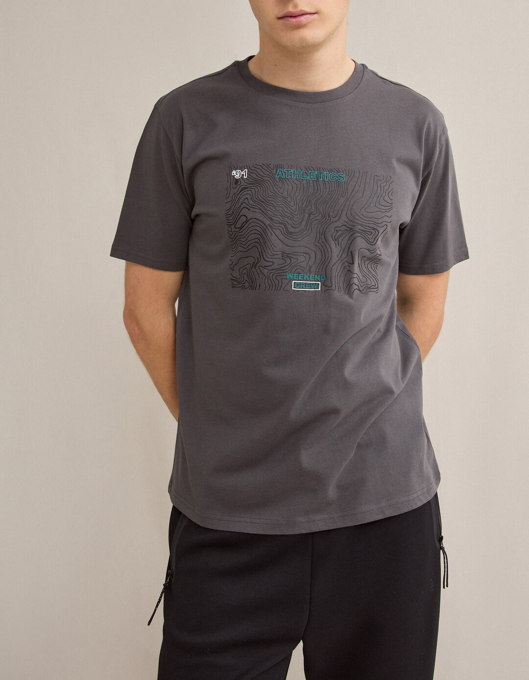 T-shirt, Homem, Cinzento Escuro