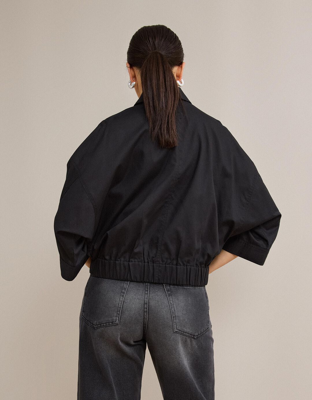 Casaco Bomber Com Linho, Mulher, Preto