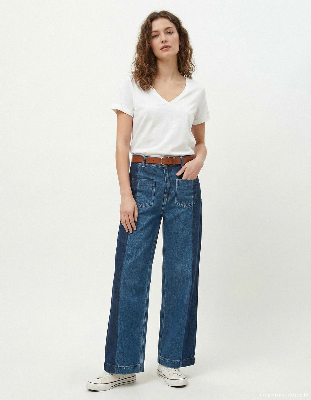 T-shirt Decote em V, Mulher, Branco