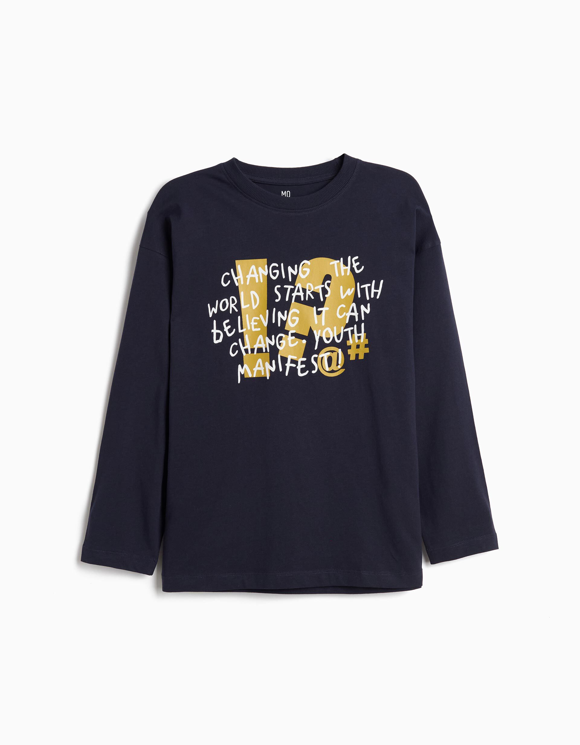 Comprar Online T-shirt Estampada Manga Comprida, Menino, Azul Escuro