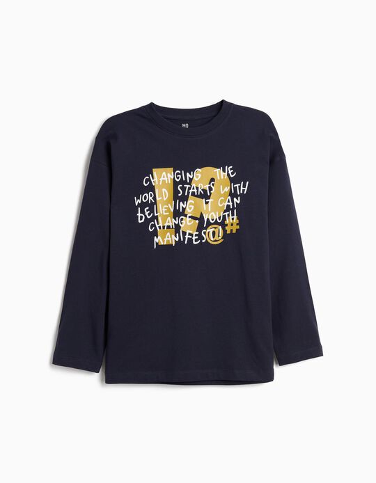 Comprar Online T-shirt Estampada Manga Comprida, Menino, Azul Escuro