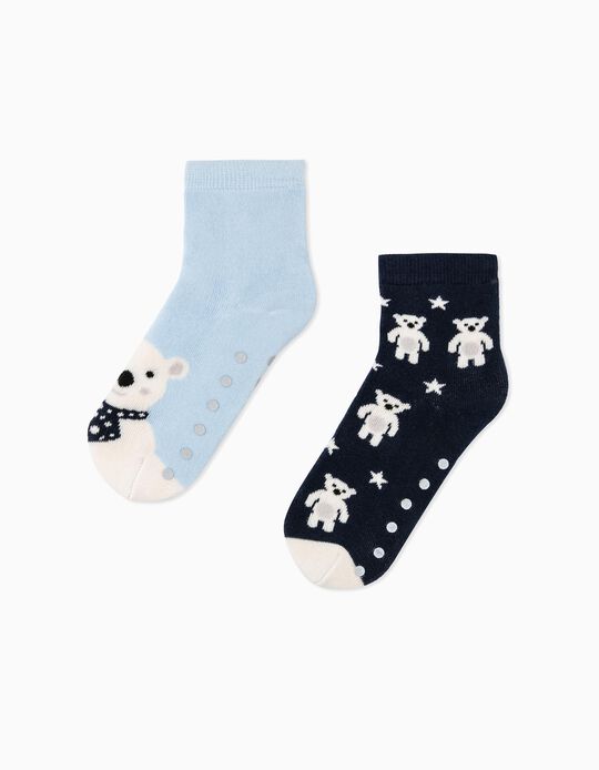 2 Pairs of Non-Slip Socks for Boys 'Winter', Blue