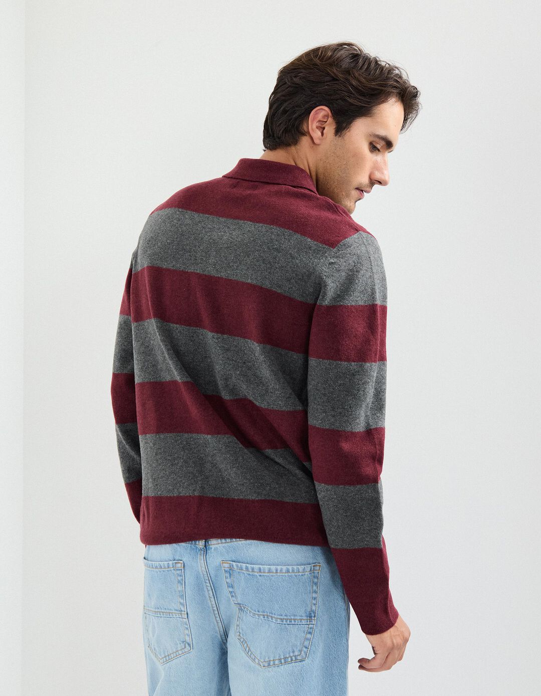 Polo de Malha às Riscas, Homem, Vermelho Escuro