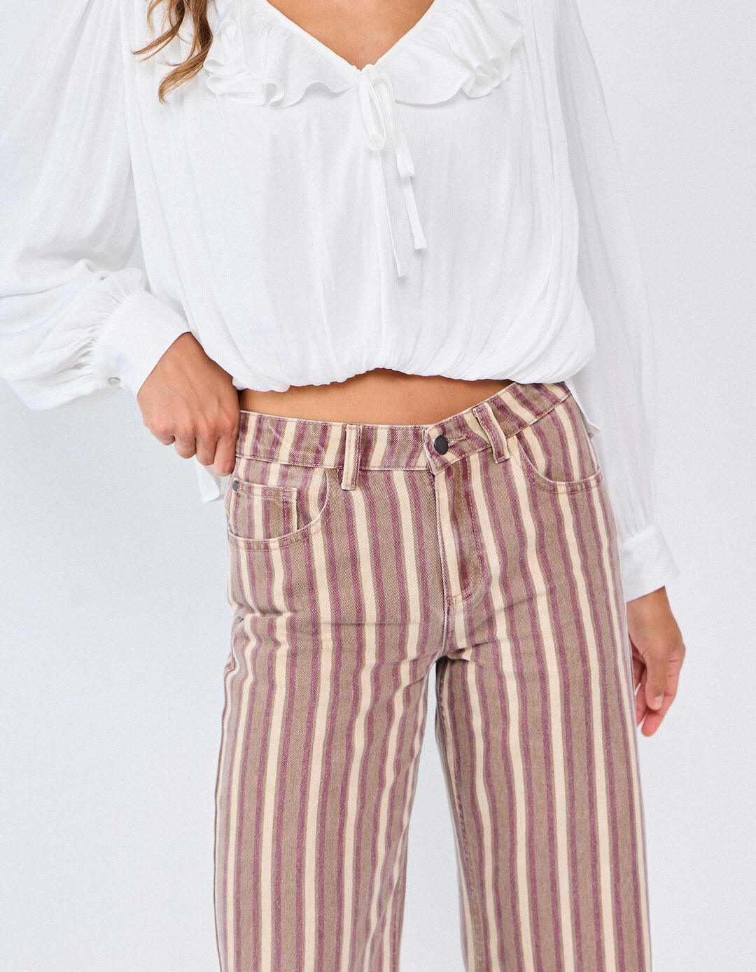 Cal&ccedil;as De Ganga Wide Leg &Agrave;s Riscas, Mulher, Rosa