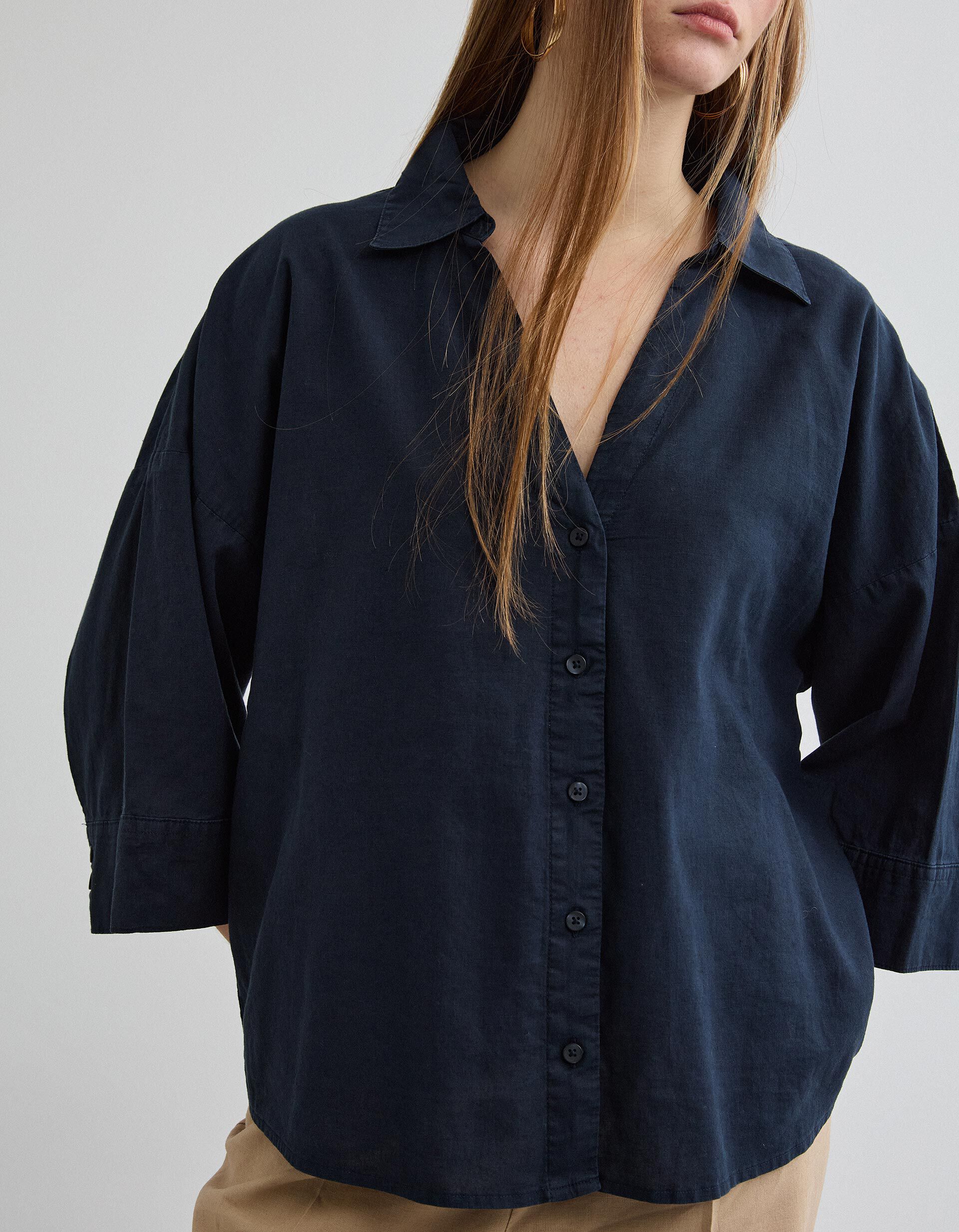 Comprar Online Blusa com Linho, Mulher, Azul Escuro